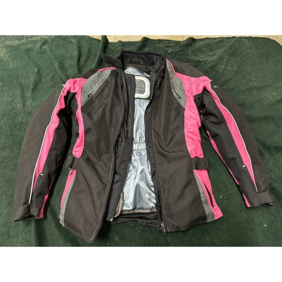 FRANK THOMAS Lady Rider Venus Black Pink Padded Motorcycle Jacket Size M - Picture 1 of 16